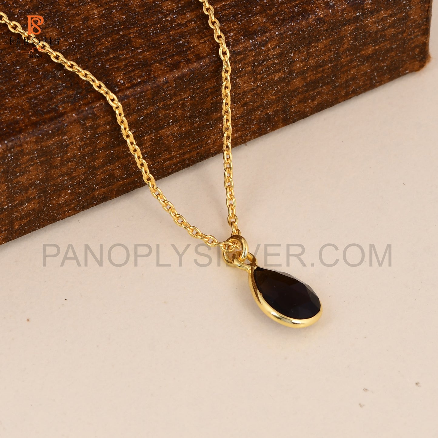 Smoky Pear Shape 925 Silver Gold Plated Pendant