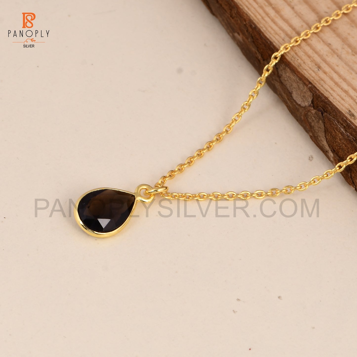 Smoky Pear Shape 925 Silver Gold Plated Pendant