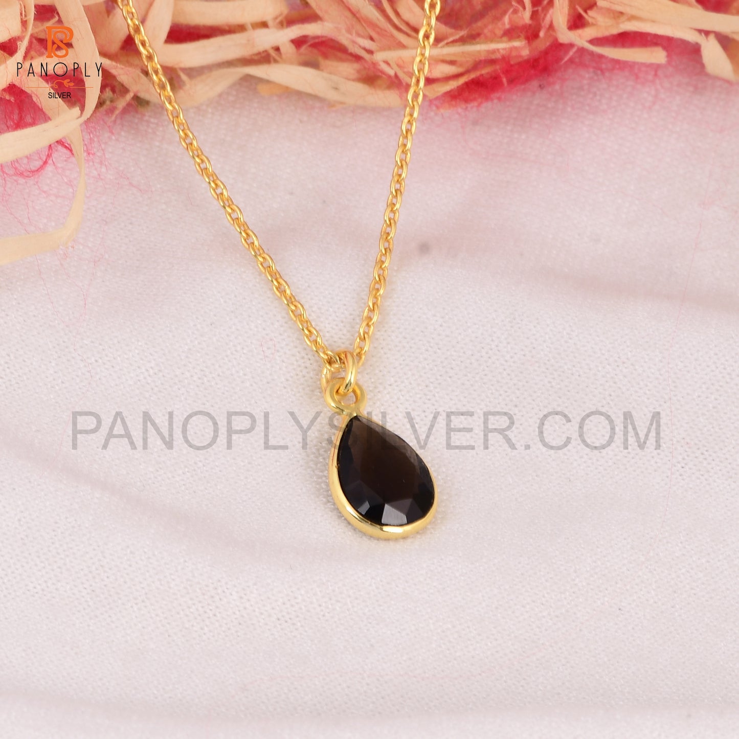 Smoky Pear Shape 925 Silver Gold Plated Pendant