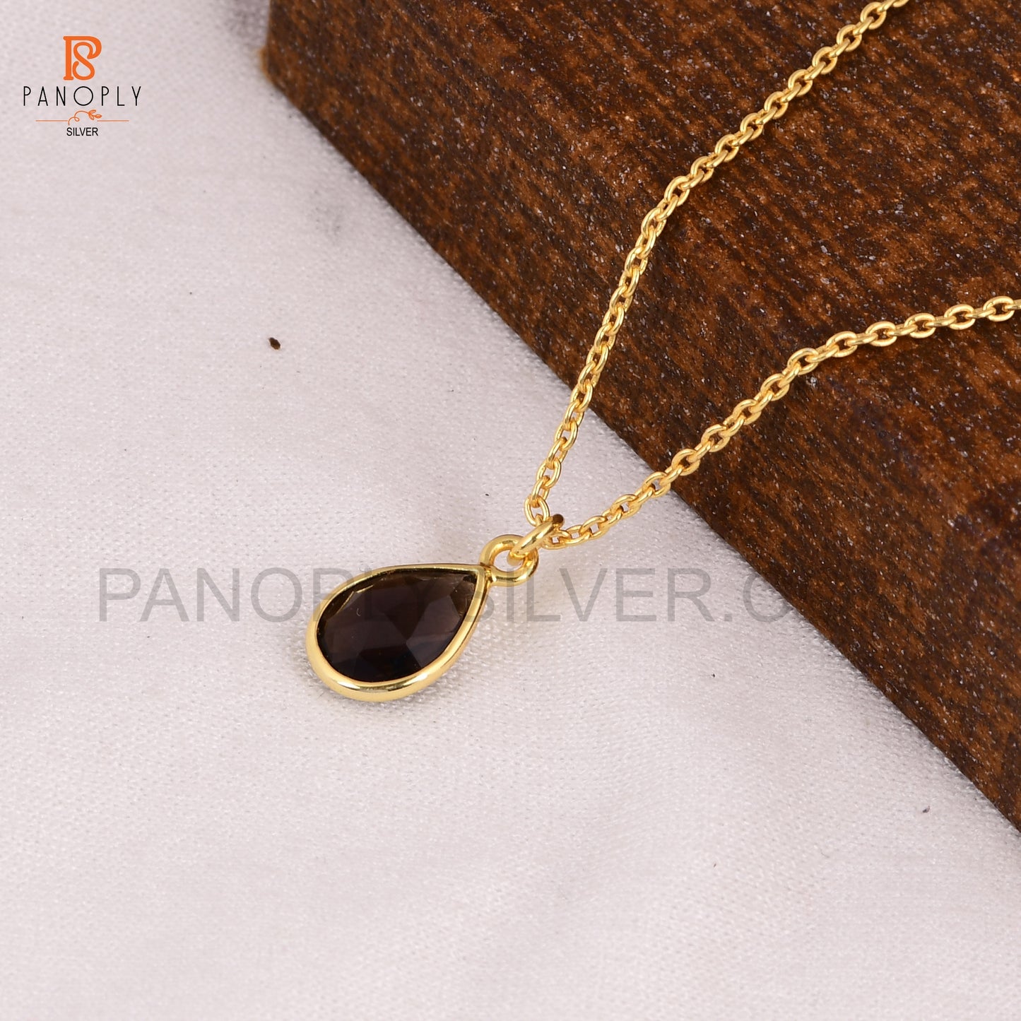 Smoky Pear Shape 925 Silver Gold Plated Pendant