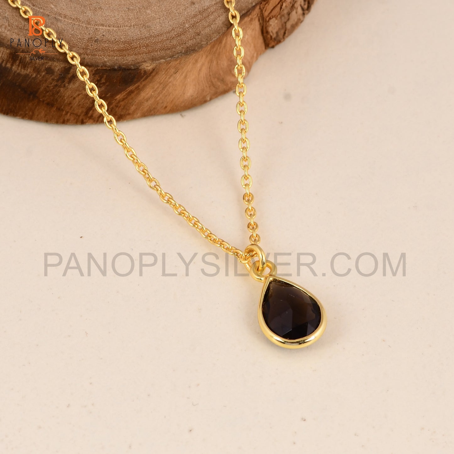 Smoky Pear Shape 925 Silver Gold Plated Pendant