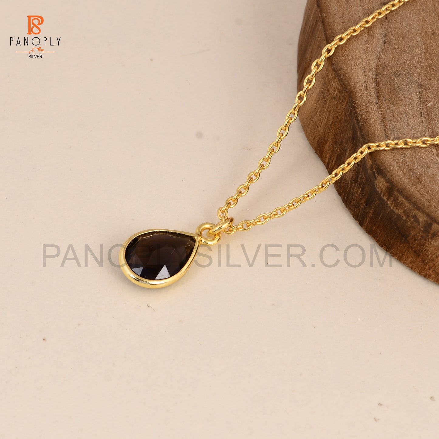 Smoky Pear Shape 925 Silver Gold Plated Pendant