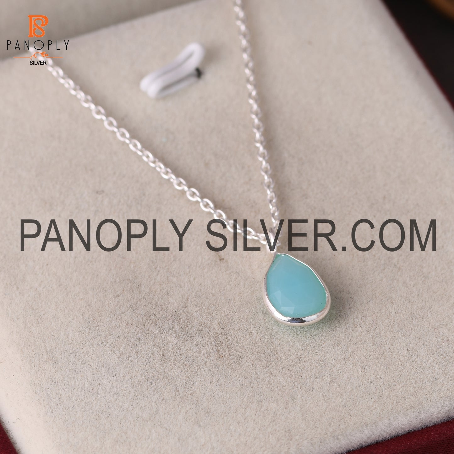 Solid 925 Sterling Silver Cut Aqua Chalcedony Chain Pendant