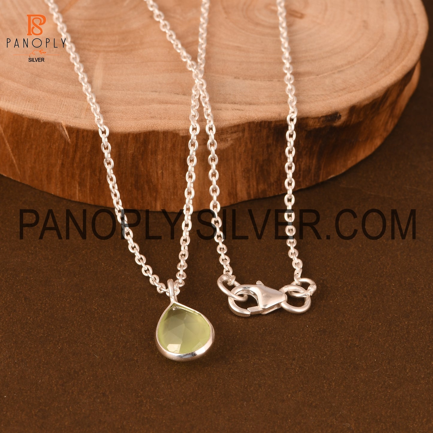 Prehnite Chalcedony Teardrop Silver Chain Pendant