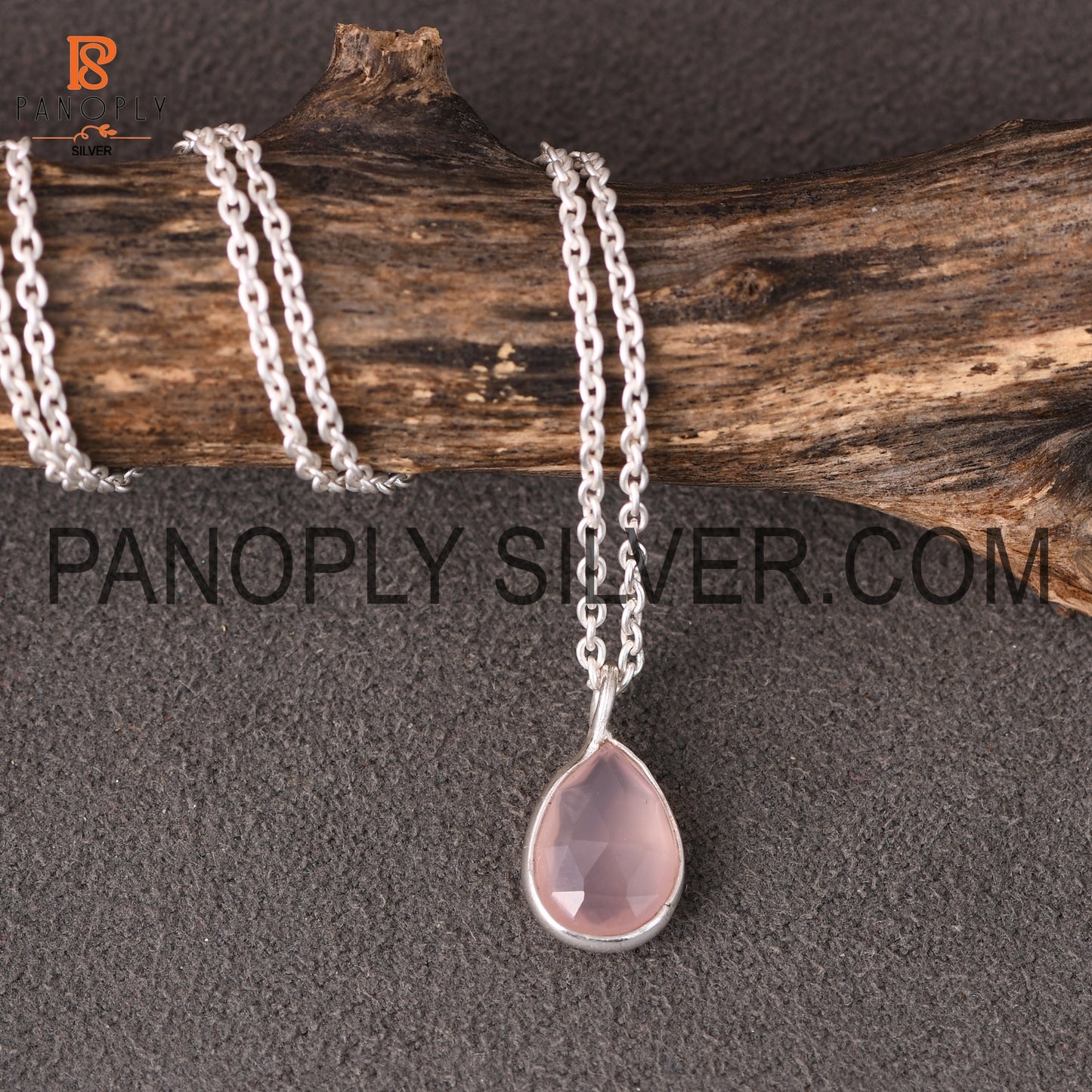 Natural Gemstone Rose Chalcedony Drop Silver Pendant