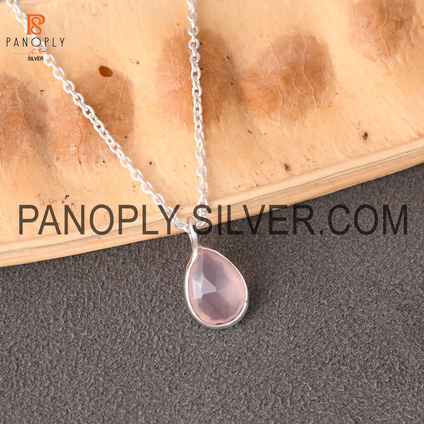 Natural Gemstone Rose Chalcedony Drop Silver Pendant