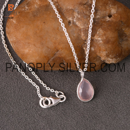 Natural Gemstone Rose Chalcedony Drop Silver Pendant