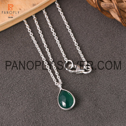 925 Sterling Silver Green Onyx Gemstone Drop Pendant