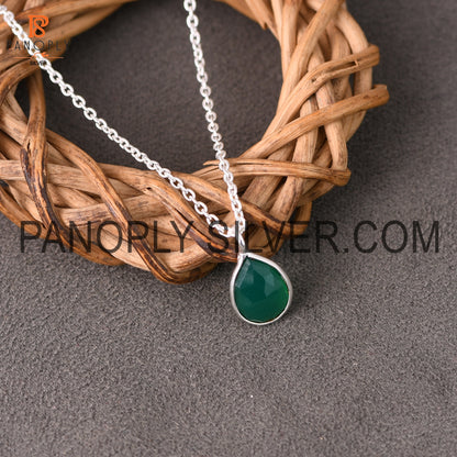 925 Sterling Silver Green Onyx Gemstone Drop Pendant