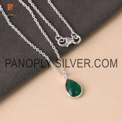 925 Sterling Silver Green Onyx Gemstone Drop Pendant