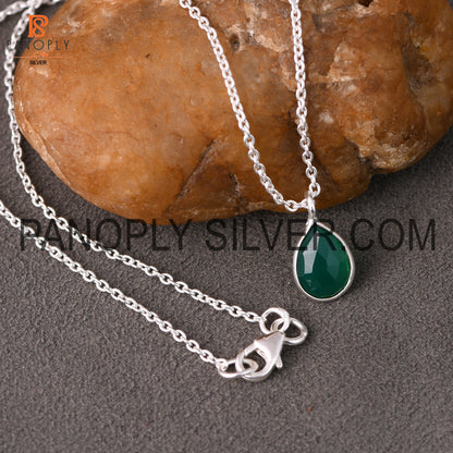 925 Sterling Silver Green Onyx Gemstone Drop Pendant