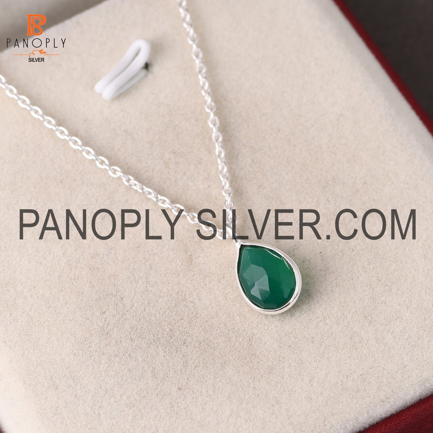 925 Sterling Silver Green Onyx Gemstone Drop Pendant