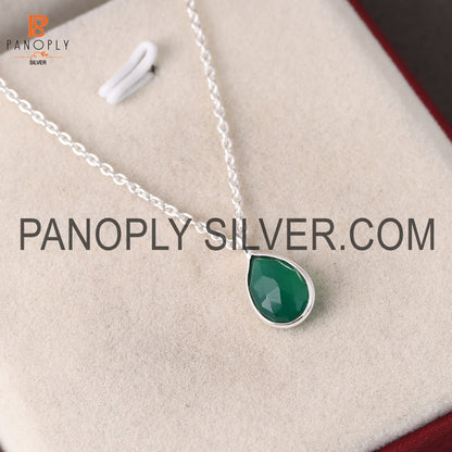 925 Sterling Silver Green Onyx Gemstone Drop Pendant