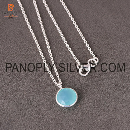 925 Silver Aqua Chalcedony Round Shape Pendant For Women