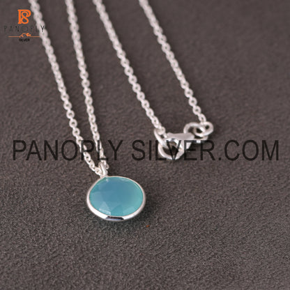 925 Silver Aqua Chalcedony Round Shape Pendant For Women