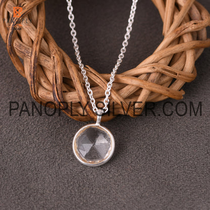 Crystal Quartz Handmade Bezel Set White Pendant