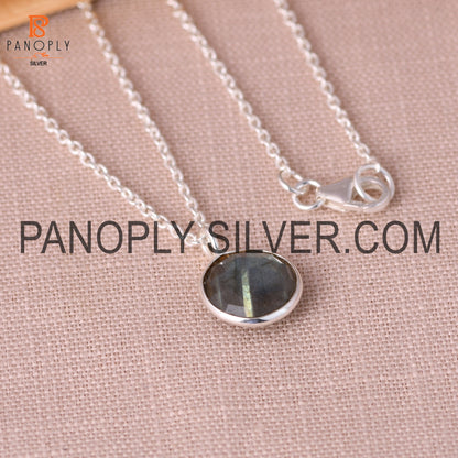 Natural Labradorite Gemstone Fine 925 Silver Chain Pendant