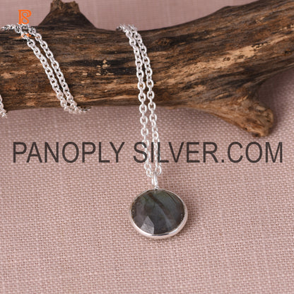 Natural Labradorite Gemstone Fine 925 Silver Chain Pendant