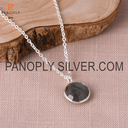 Natural Labradorite Gemstone Fine 925 Silver Chain Pendant