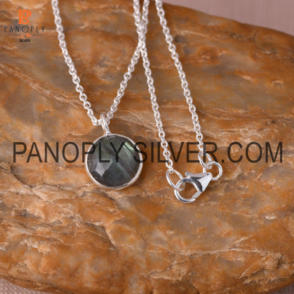 Natural Labradorite Gemstone Fine 925 Silver Chain Pendant