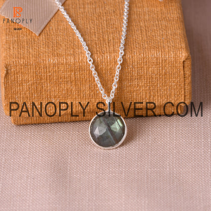 Natural Labradorite Gemstone Fine 925 Silver Chain Pendant