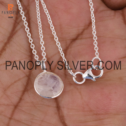 Natural Rainbow Moonstone 925 Quality White Pendant