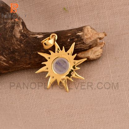 Gold Sun Charms Rainbow Moonstone 18K Gold Pendant