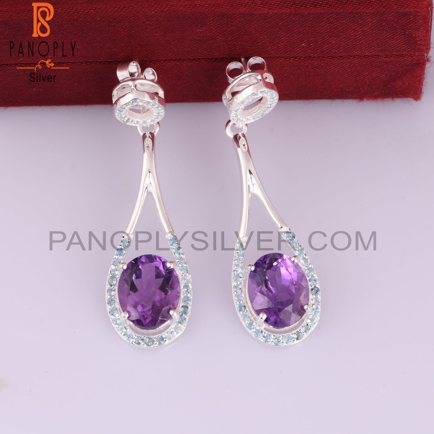 Blue Topaz Women Oval Amethyst Drop Dangle Earrings