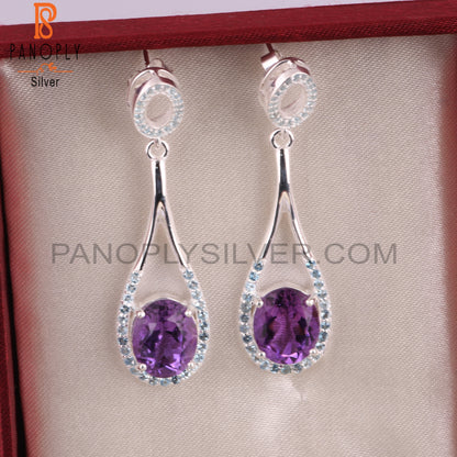 Blue Topaz Women Oval Amethyst Drop Dangle Earrings