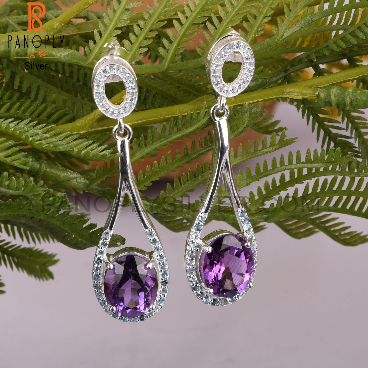 Blue Topaz Women Oval Amethyst Drop Dangle Earrings