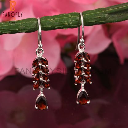 Garnet Genuine Leaf Stone Dangle Earrings