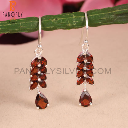 Garnet Genuine Leaf Stone Dangle Earrings