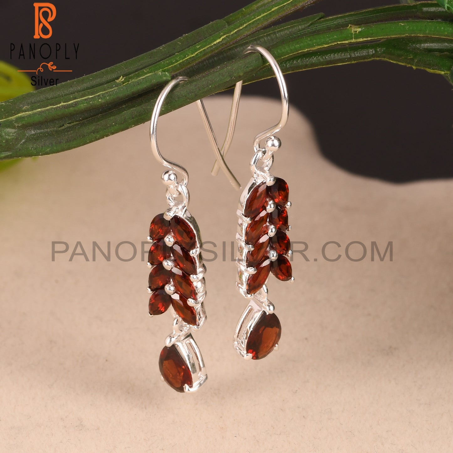 Garnet Genuine Leaf Stone Dangle Earrings