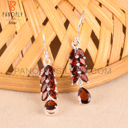 Garnet Genuine Leaf Stone Dangle Earrings
