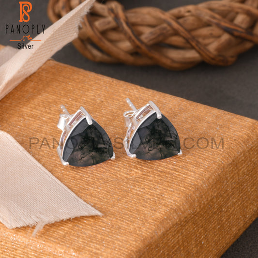 Moss Agate Stud 925 Quality Findings Earrings