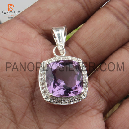 Faceted Cut Amethyst Studded White Topaz 925 Silver Pendant