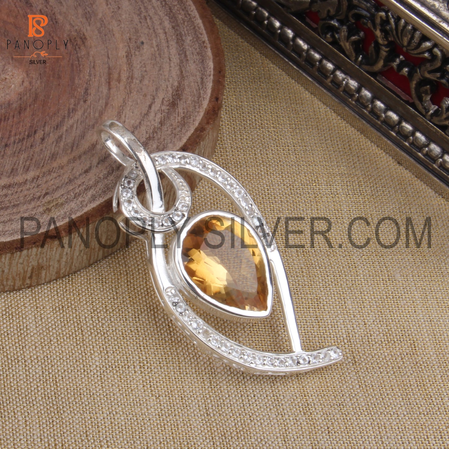 Ladies 925 Silver Genuine Citrine And White Topaz Design Pendant