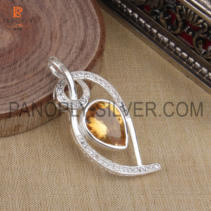 Ladies 925 Silver Genuine Citrine And White Topaz Design Pendant