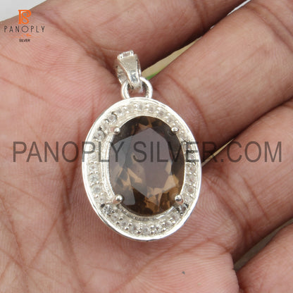 Amazing Smoky Quartz Ans White Topaz Silver Pendant