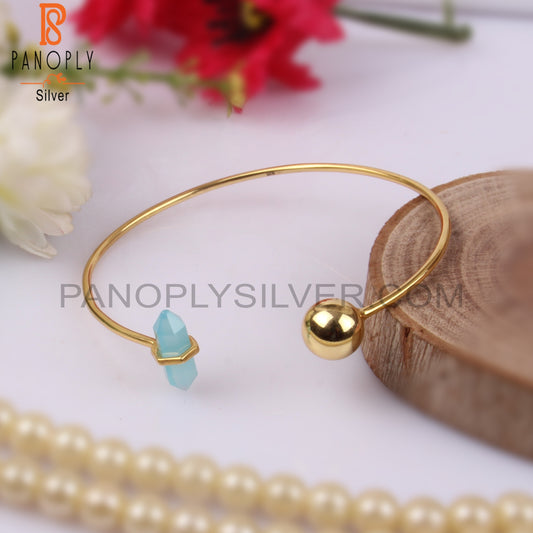 Aqua Chalcedony Pencil Point Ball Link Bangles