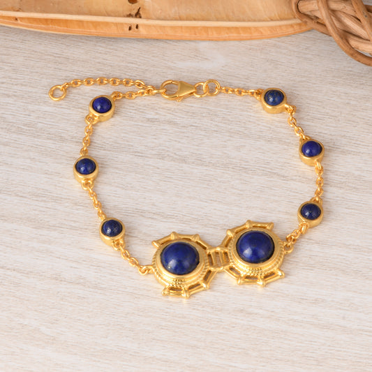 Lapis Round 925 Sterling Silver Bracelet