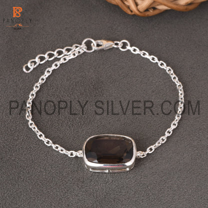 Gemstone Smoky 925 Silver Chain Cushion Bracelet