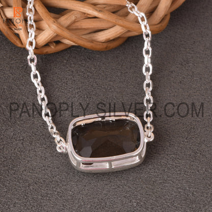 Gemstone Smoky 925 Silver Chain Cushion Bracelet