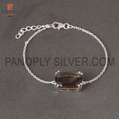 Gem Smoky 925 Silver Adjustable Chain Cushion Bracelet