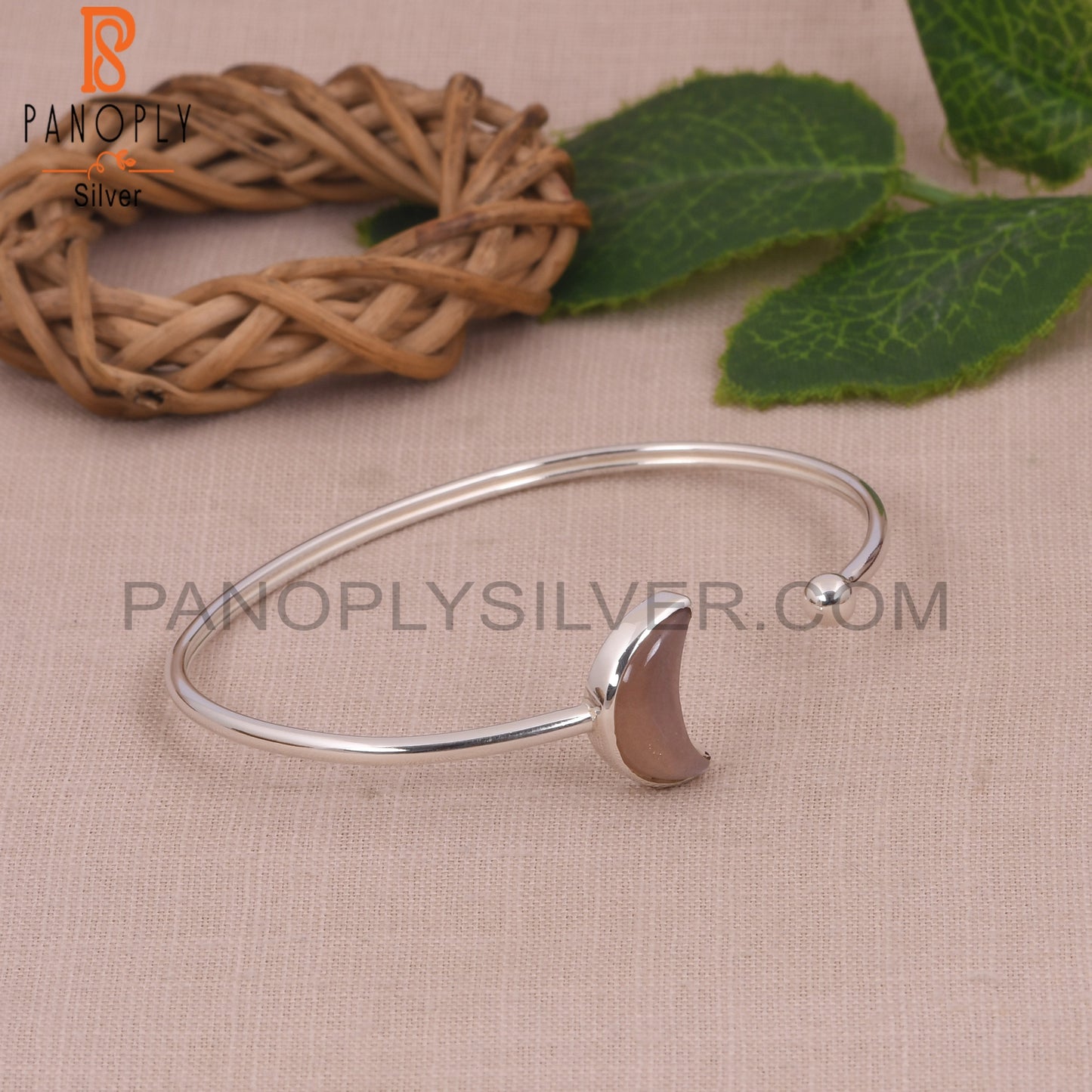 Peach Moonstone Half Moon Openable Bangles