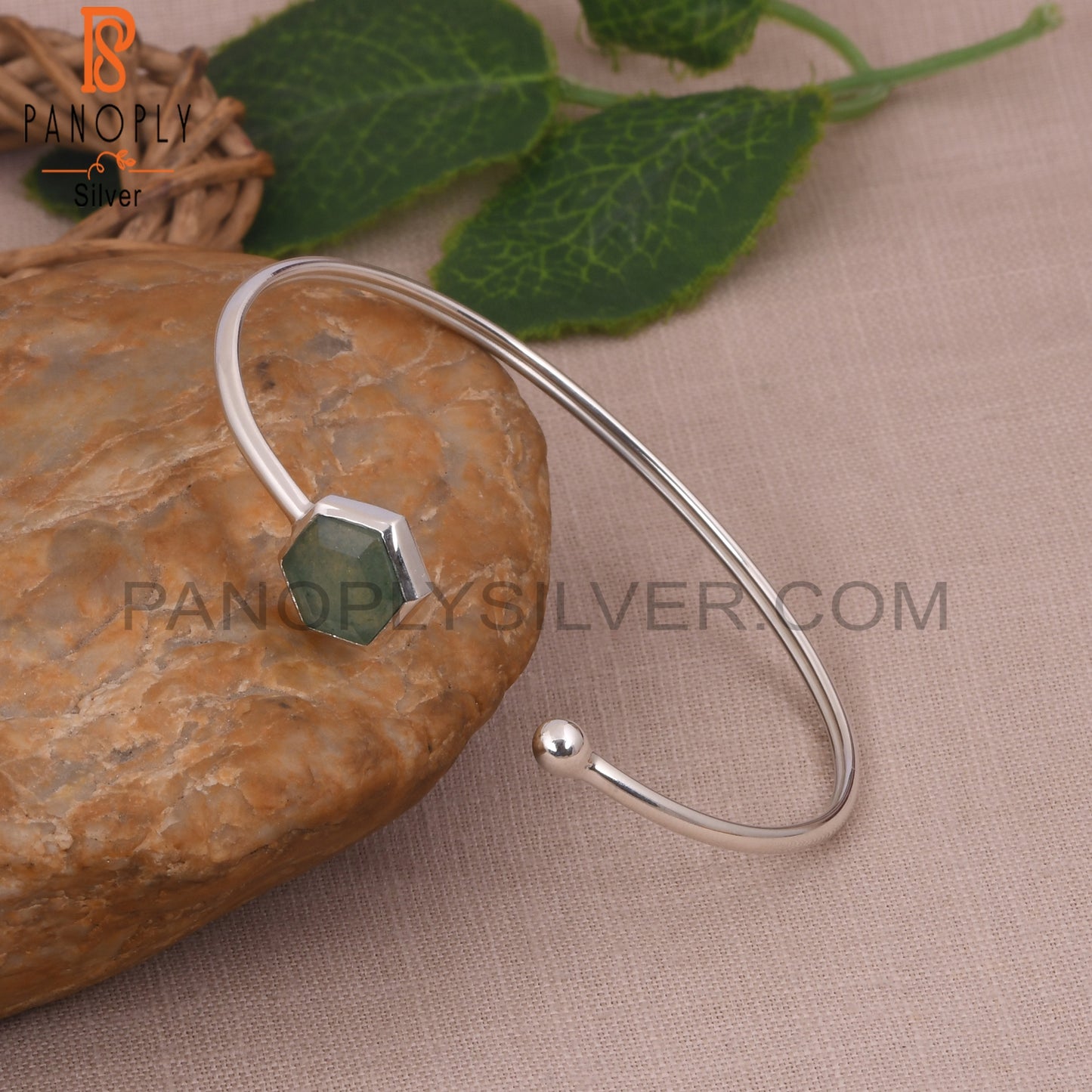 Green Strawberry Quartz Hexagon Openable Bangles