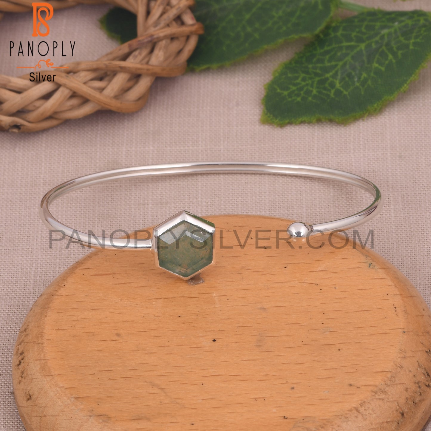 Green Strawberry Quartz Hexagon Openable Bangles