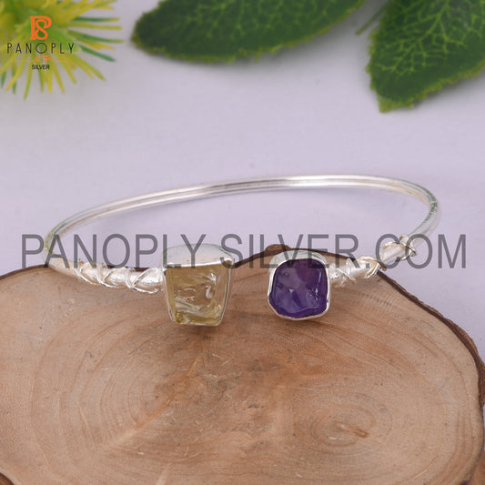 Amethyst & Lemon Topaz Rough 925 Silver Bangle