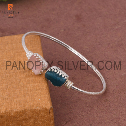 Neon Apatite &amp; Rose Quartz Rough 925 Quality Silver Bangle