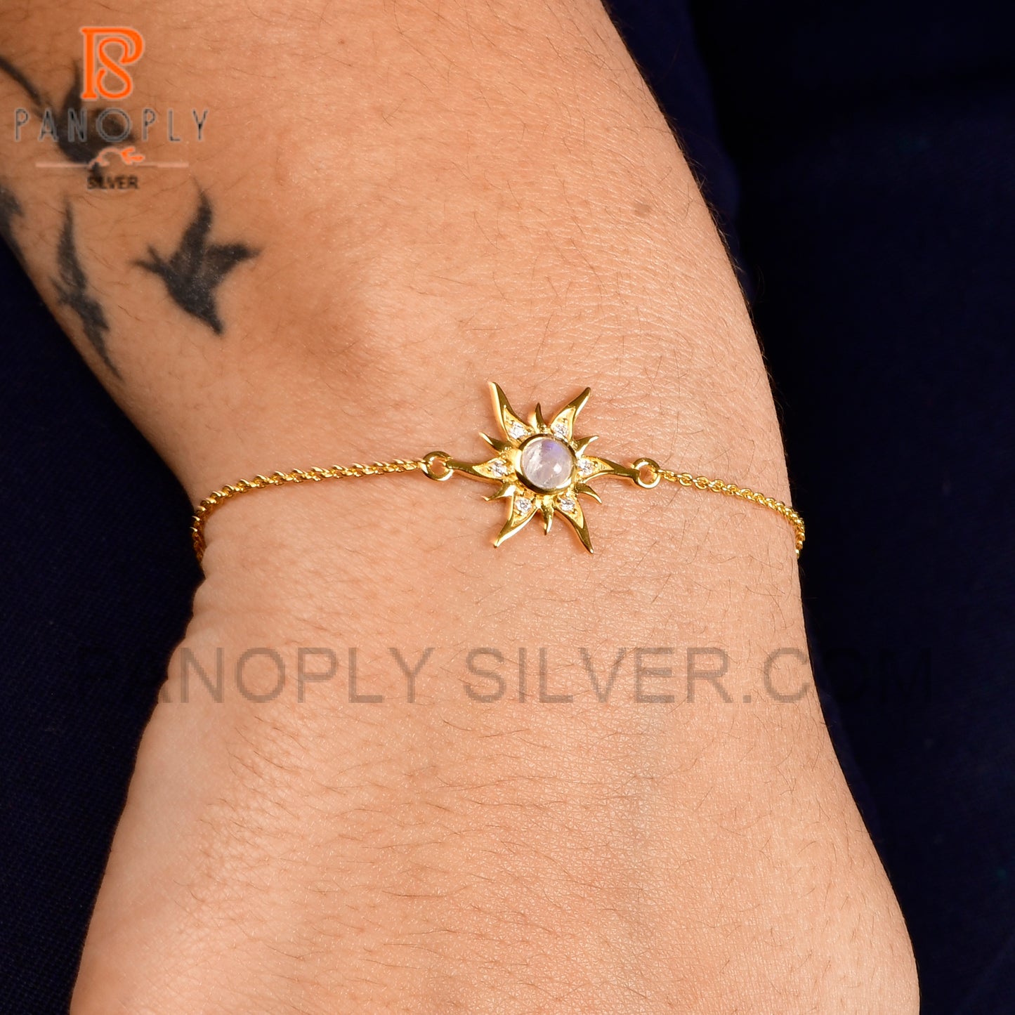 18k Gold 925 Sterling Silver Sun moonstone Bracelets